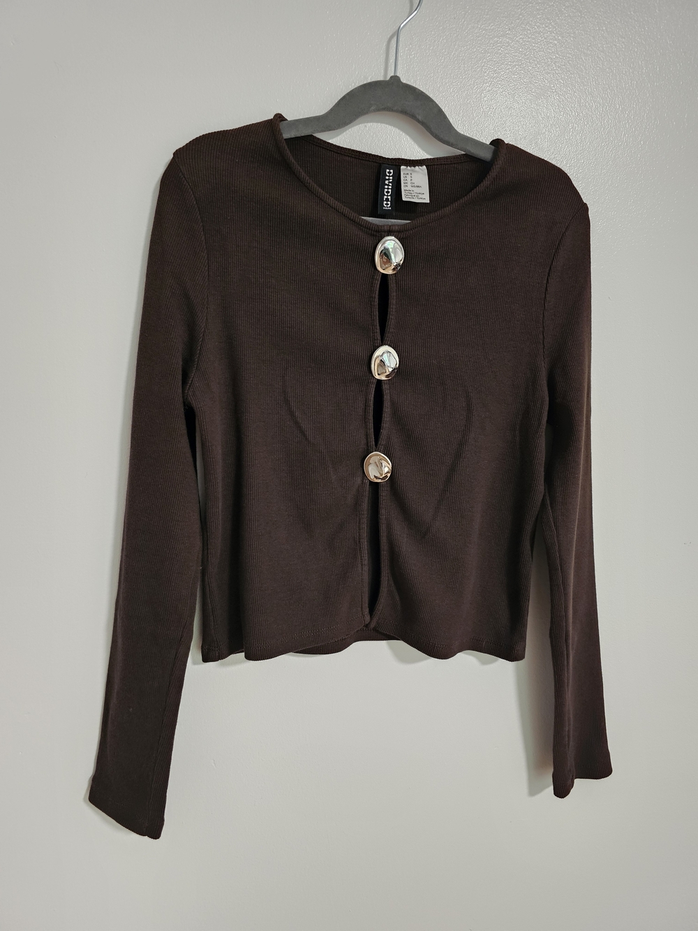 H&M Chocolate Brown Long-Sleeve Button Front Cardigan Size Small Cotton